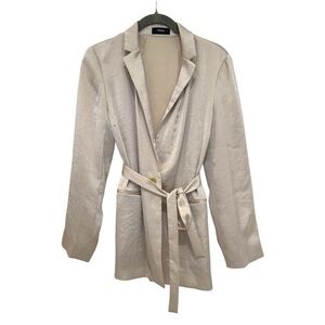 A1. Theory Silky Tie Belted Blazer Collared Jacket